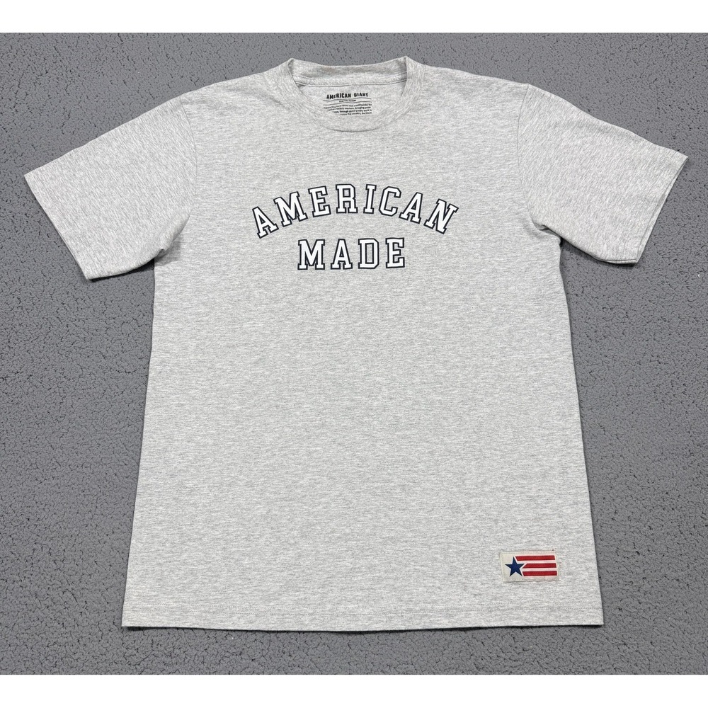 American Giant Shirt Mens Medium White American‎ Made Flag Graphic Tagless USA